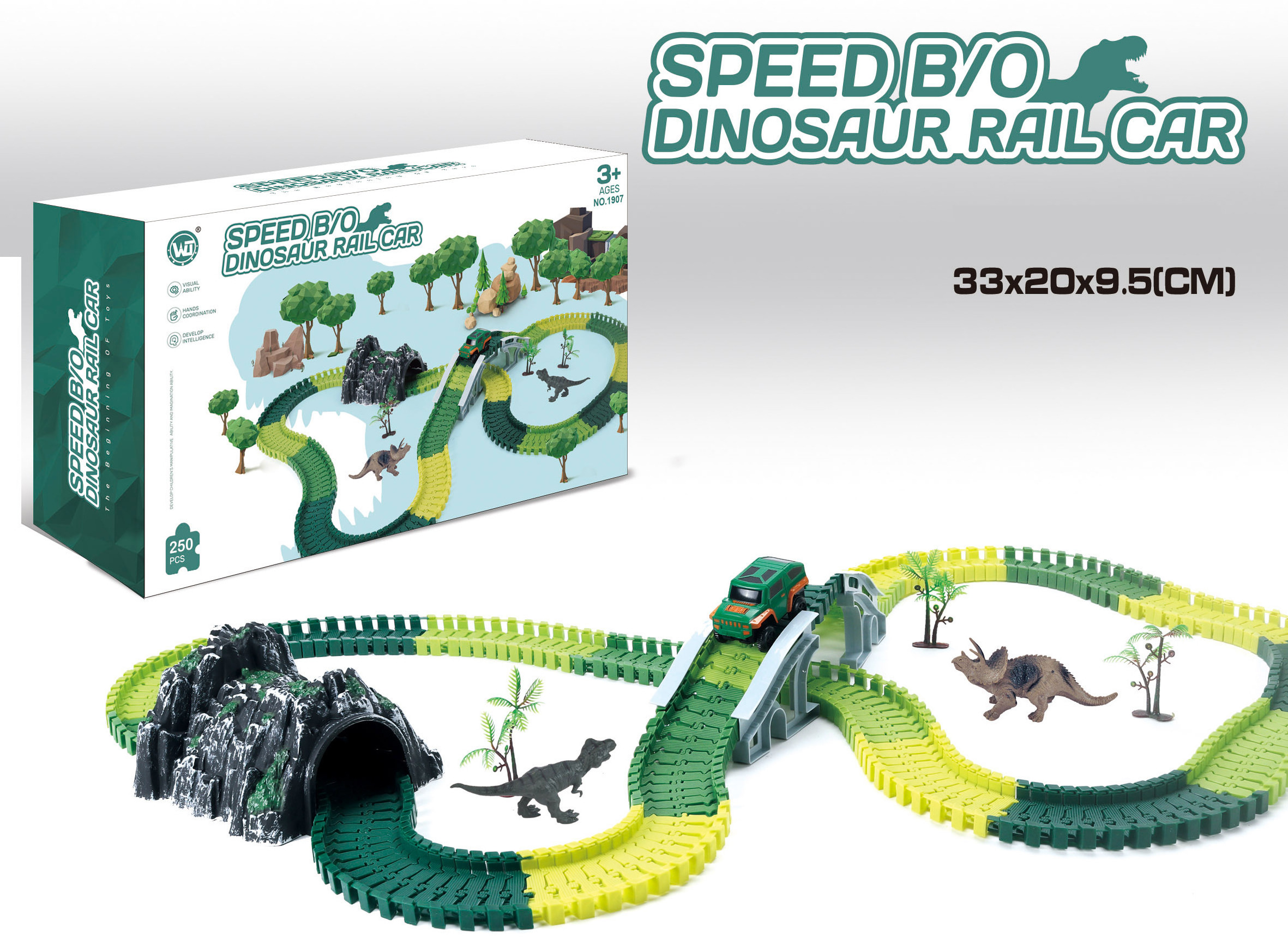 Dinosaur Toys Create Dinosaur World Road Race Electric Flexible Track Play Set Car for Kids