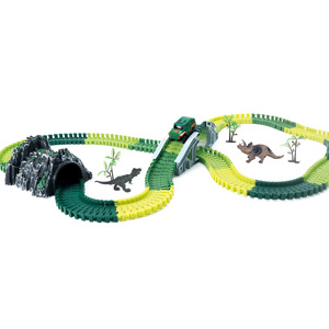 Dinosaur Toys Create Dinosaur World Road Race Electric Flexible Track Play Set Car for Kids