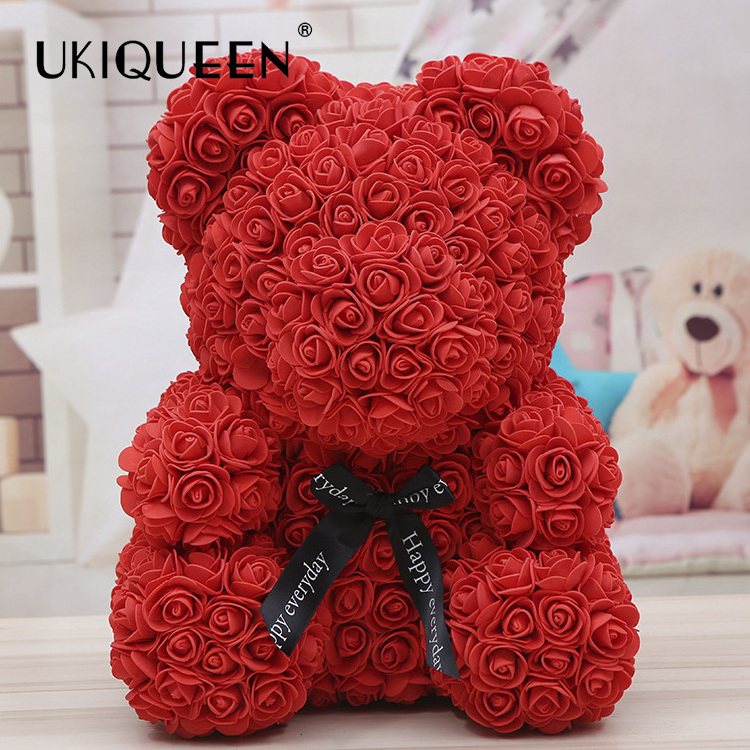 Factory Wholesale Price 16 Inches 40 cm Foam Rose Bear Valentine Teddy Rose Bear in PVC Gift Box