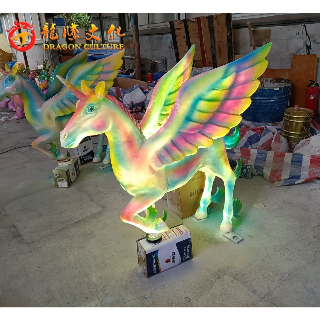 Realistic Fiberglass LED Luminous Luminescent Lighting Simulation Unicorn Resin Animal Statue for Park Outside Decorations