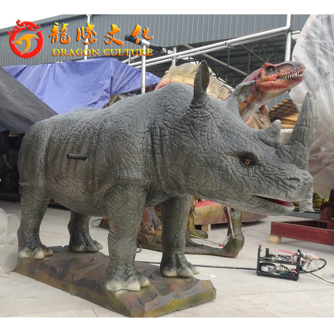 Artificial Mechanical Animatronic Animal Rides Rhinoceros Model for Kids Amusement Park