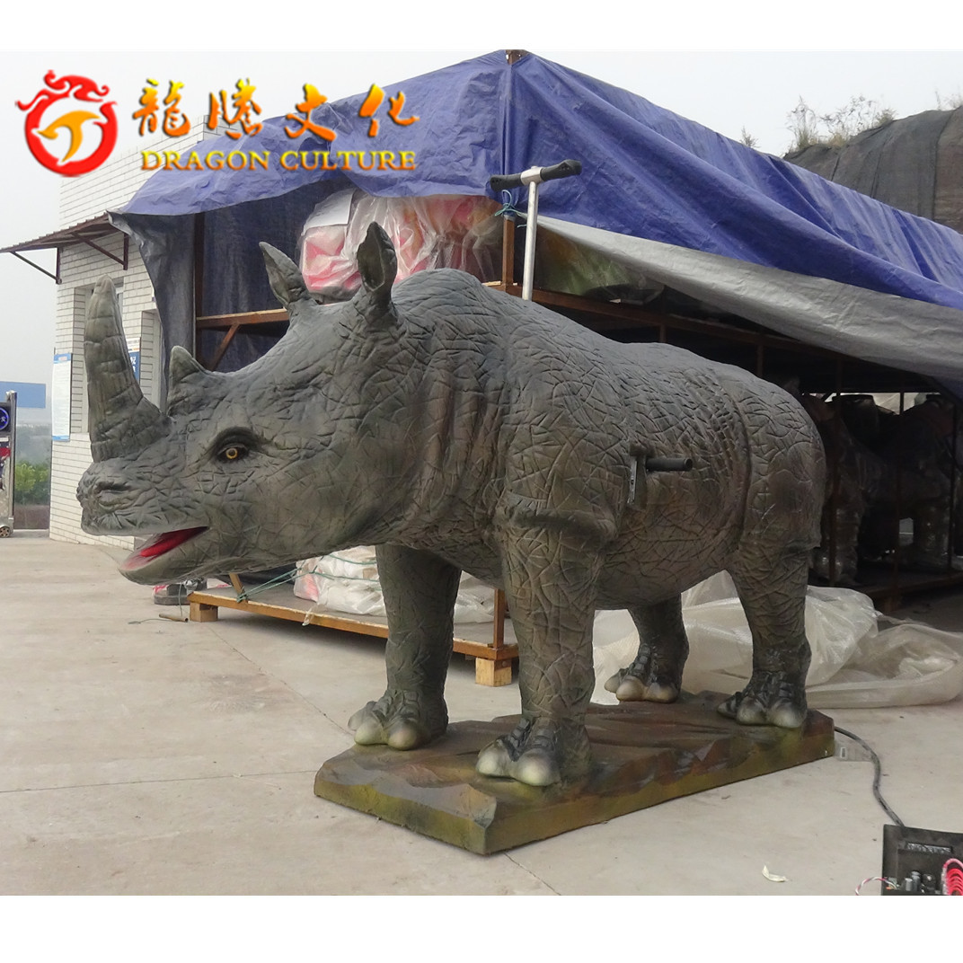 Artificial Mechanical Animatronic Animal Rides Rhinoceros Model for Kids Amusement Park