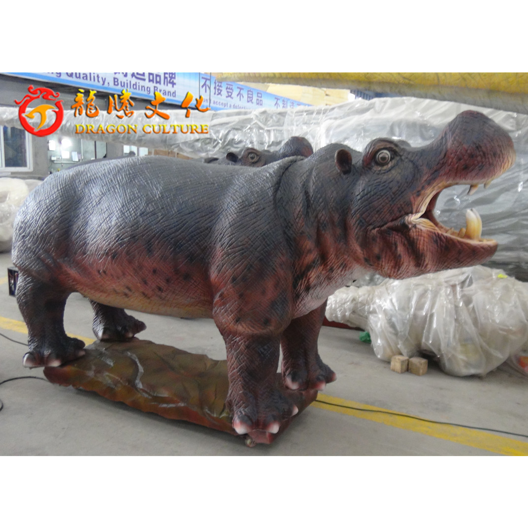 Lifelike Realistic Animatronic Animal Model Simulation Animated hippo for  Amusement Park Decoration