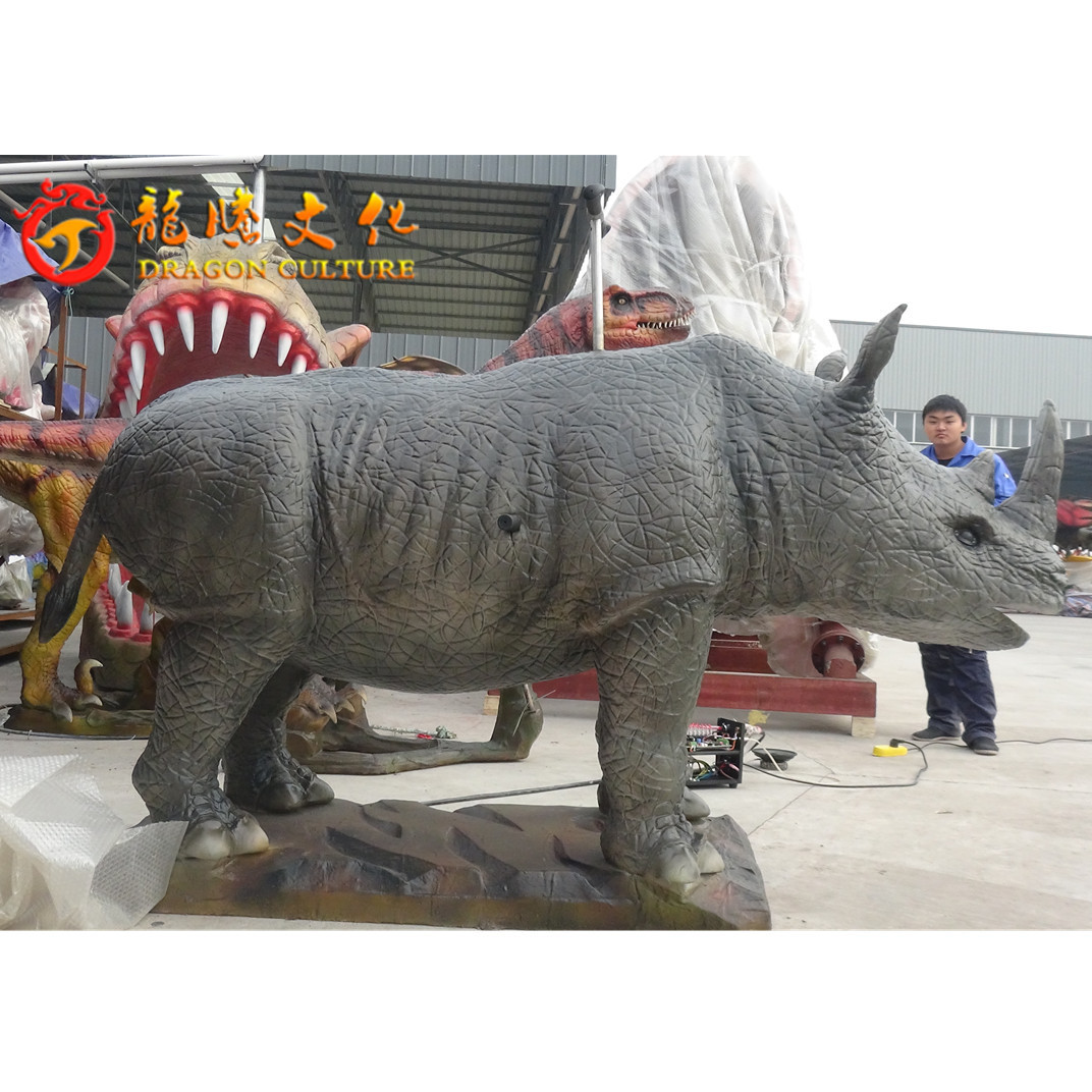 Artificial Mechanical Animatronic Animal Rides Rhinoceros Model for Kids Amusement Park