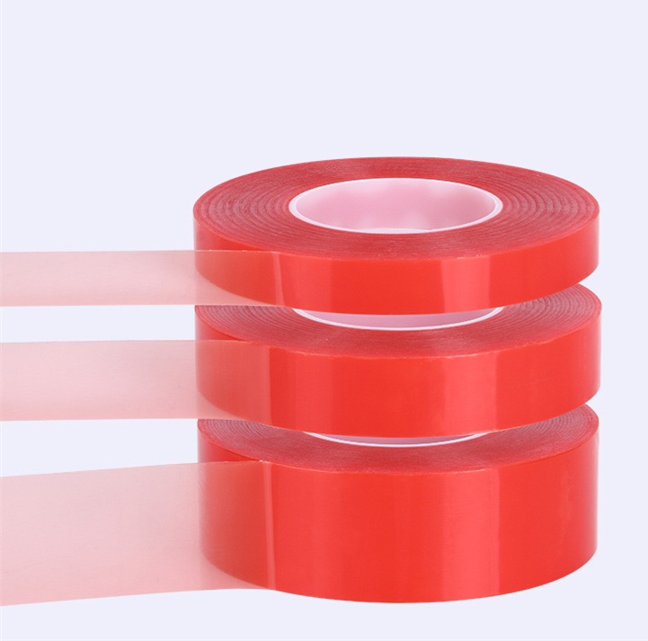 Red PET double side tape with red mopp film liner China PET double side tape