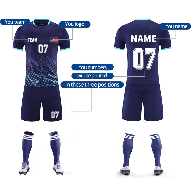 China factory latest customized cheap jersey soccer 2021-2022 sublimation soccer jersey blue yellow football sets