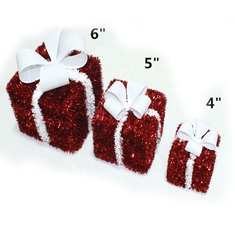 high quality 3D Christmas gift box Personalized ornament of tinsel A set of three sizes Christmas tree ornament