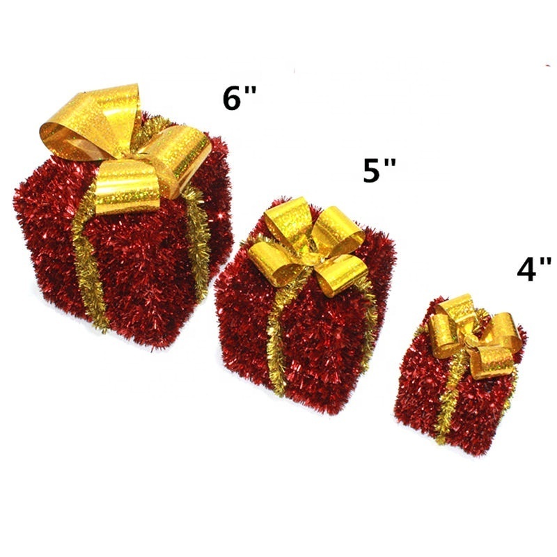 high quality 3D Christmas gift box Personalized ornament of tinsel A set of three sizes Christmas tree ornament