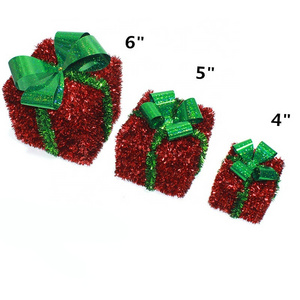 high quality 3D Christmas gift box Personalized ornament of tinsel A set of three sizes Christmas tree ornament