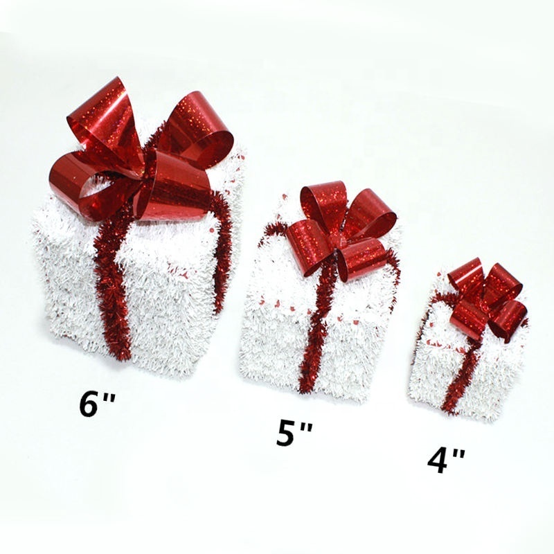 high quality 3D Christmas gift box Personalized ornament of tinsel A set of three sizes Christmas tree ornament