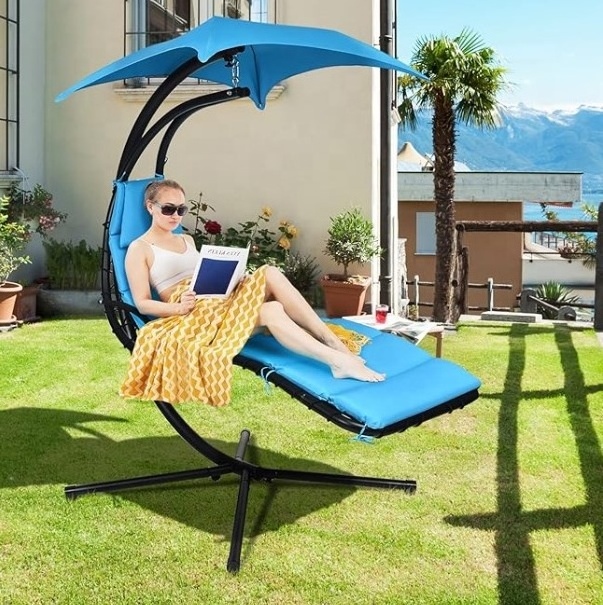 Best Choice Products Outdoor Hanging Curved Steel Chaise Lounge Chair Swing