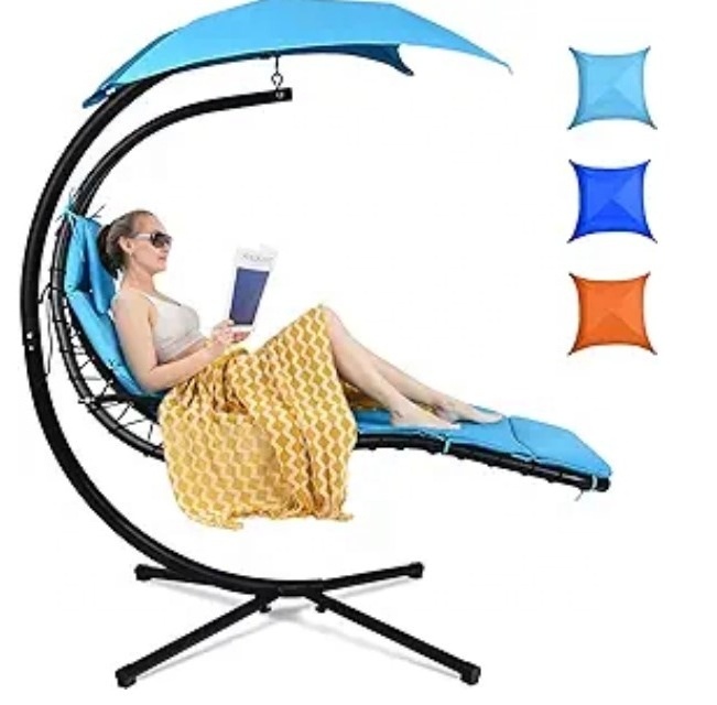 Best Choice Products Outdoor Hanging Curved Steel Chaise Lounge Chair pool sun lounge