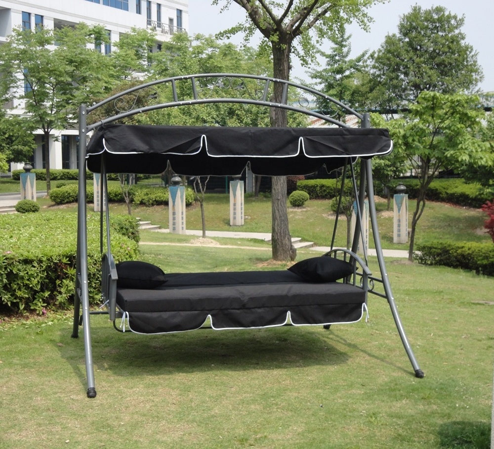 3 Seat Deluxe Outdoor Patio Porch Swing with Weather Resistant Steel Frame And Adjustable Tilt Canopy