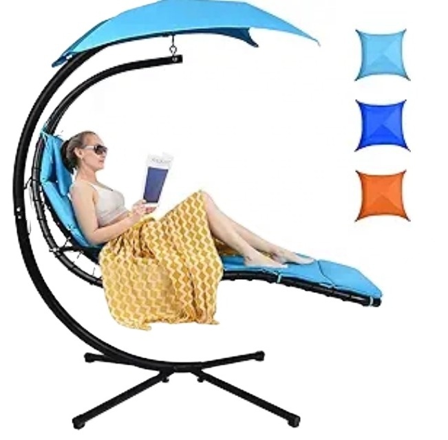 Best Choice Products Outdoor Hanging Curved Steel Chaise Lounge Chair Swing