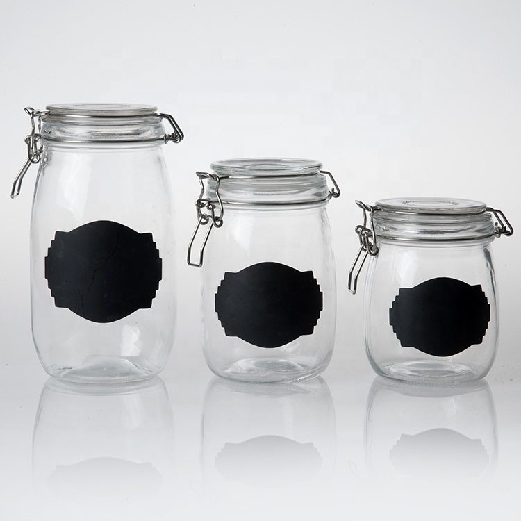 eco-friendly clear glass storage jar with airtight seal clip glass lid