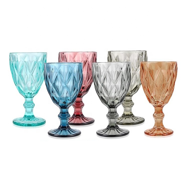 Wedding party embossed classic red wine glass crystal stemmed goblets vintage glass