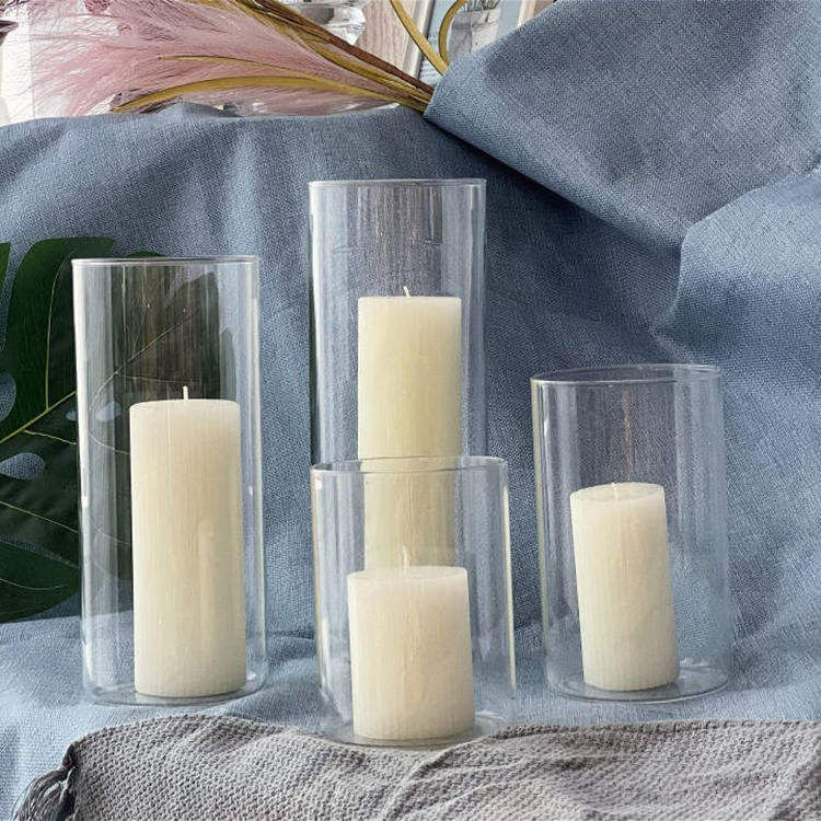 Wedding party decoration popular borosilicate transparent cylinder glass candle holders