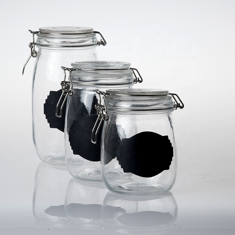 eco-friendly clear glass storage jar with airtight seal clip glass lid