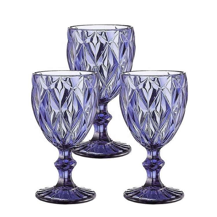 Wedding party embossed classic red wine glass crystal stemmed goblets vintage glass