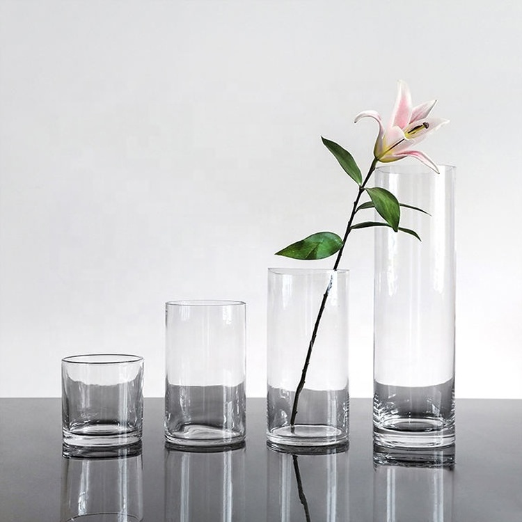 wholesale homeware cheap clear elegant cylinder customized glass vase for decoration