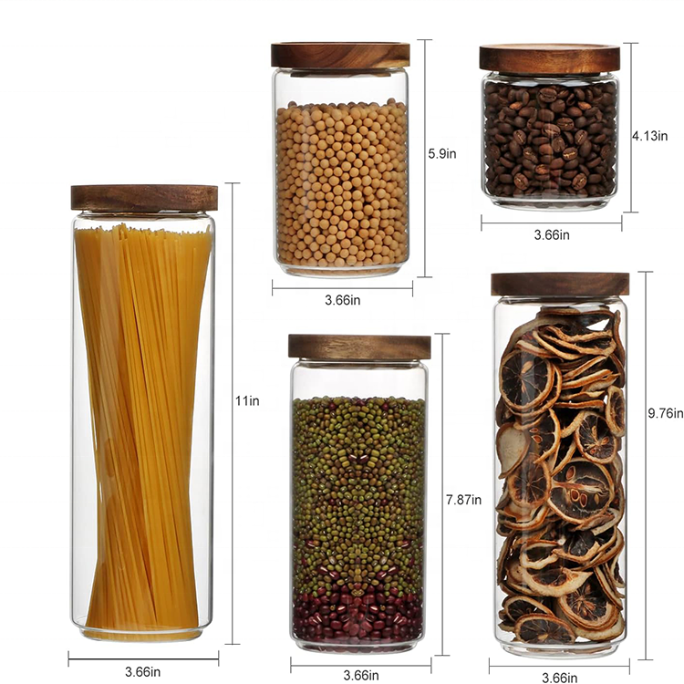 High cylinder 40 oz canister glass food storage jar with clip cork bamboo lid