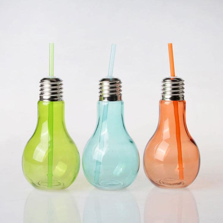 Pink blue sprayed light bulb shape yogurt milk tea bubble juice glass color mason jars