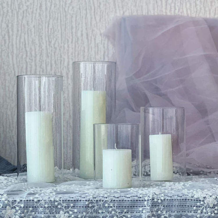 Wedding party decoration popular borosilicate transparent cylinder glass candle holders