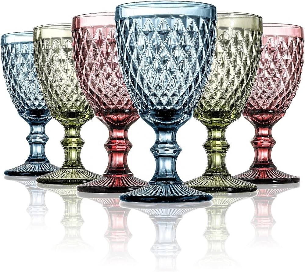 Wedding party embossed classic red wine glass crystal stemmed goblets vintage glass