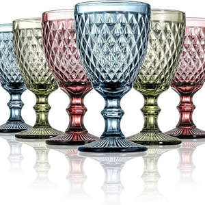 Wedding party embossed classic red wine glass crystal stemmed goblets vintage glass