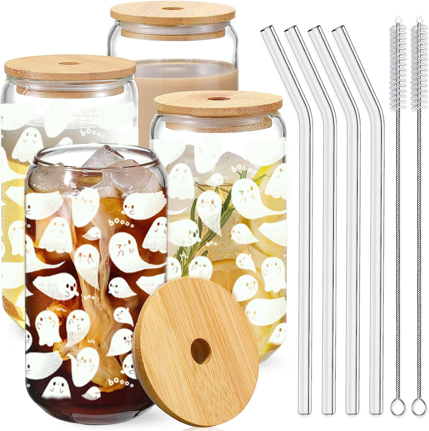 Hot Selling Custom Tumbler Can Shape Beer Glass Cup Beer Mug With Bamboo Lid And Glass Straws