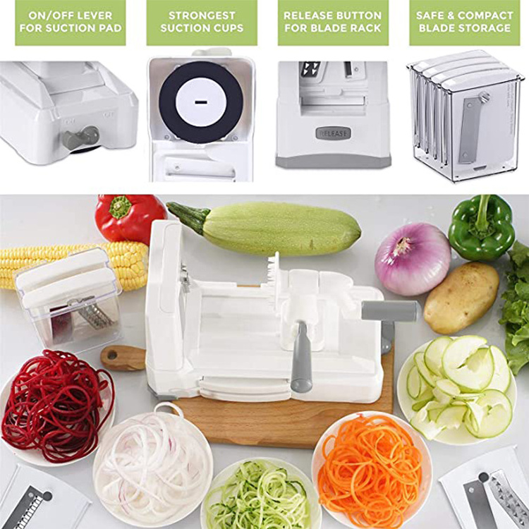 5 in 1 Vegetable Ribbon Cutter - Slicer Angel Hair - Curly Fries - Spaghetti & Fettuccine Maker - Food Potato Slicer Spiralizer