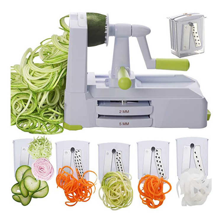 5 in 1 Vegetable Ribbon Cutter - Slicer Angel Hair - Curly Fries - Spaghetti & Fettuccine Maker - Food Potato Slicer Spiralizer