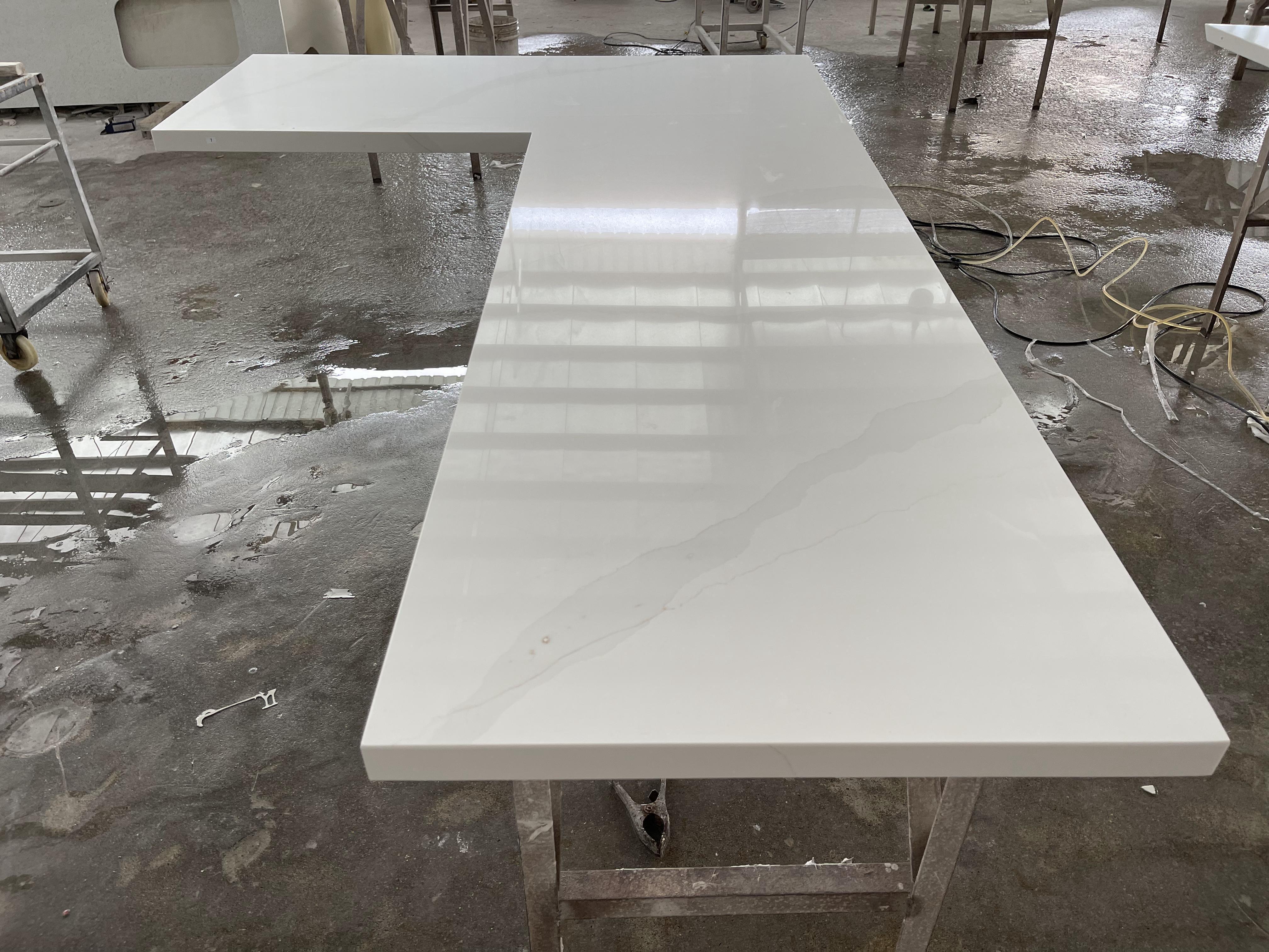 White quartz stone Custom Kitchen Worktops Desk Tops Wholesale Flat Edge quartz stone Countertop Bathroom Countertop