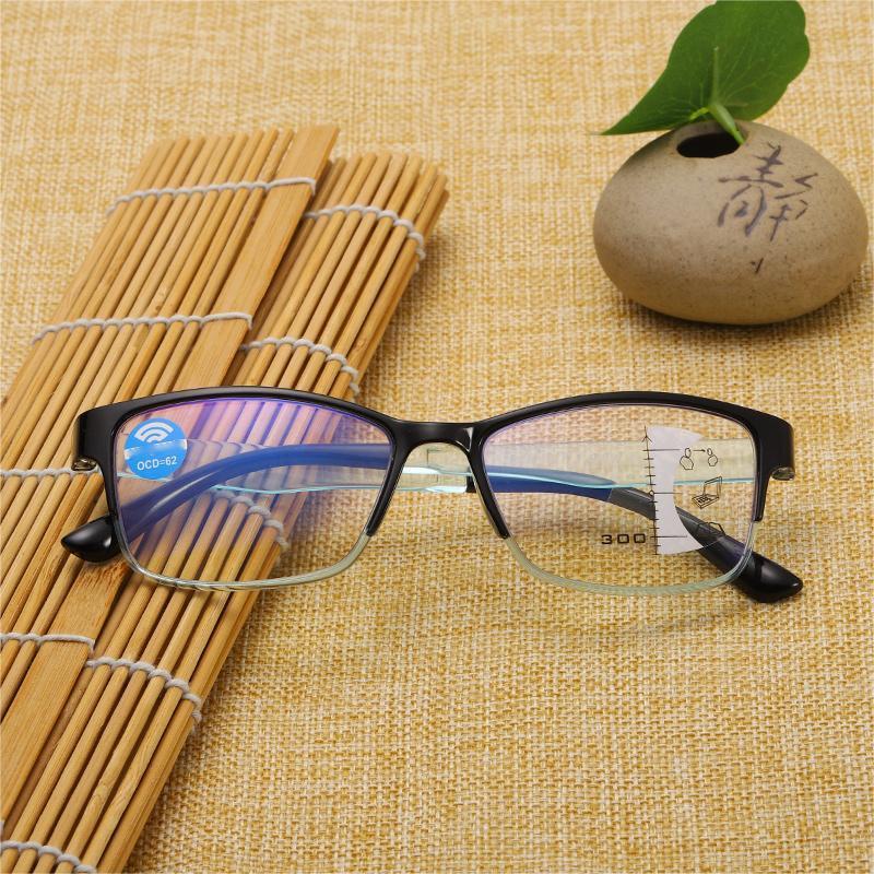 1704JJ 1pc PC Squared Frame Progressive Lens See far See near Multi-focal Presbyopia Unisex Reading Glasses