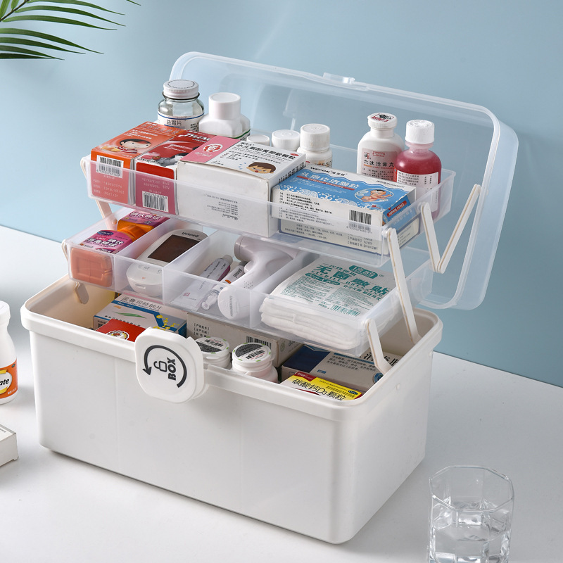 Durable Portable Storage Box Transparent Large Capacity Plastic Foldable Medicine Box Storage