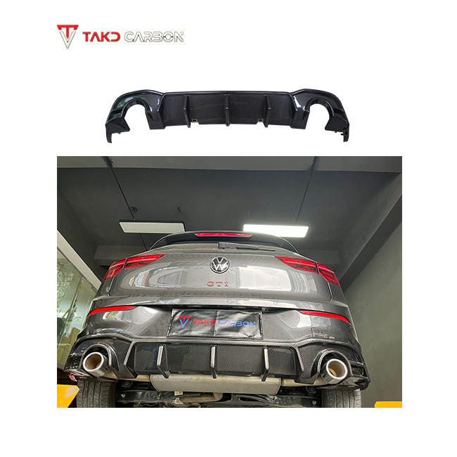 TAKD Car Data Development Dry Carbon Fiber Rear Bumper Diffuser Lip without the Led Light For Volkswagen VW Golf 8 GTI 2021-UP