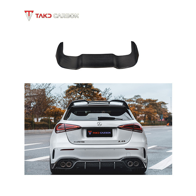 TAKD Hot Style Real Dry Carbon Fiber Electric Rear Spoiler Wing universal trunk spoiler for cars For BENZ AMG A45 W177