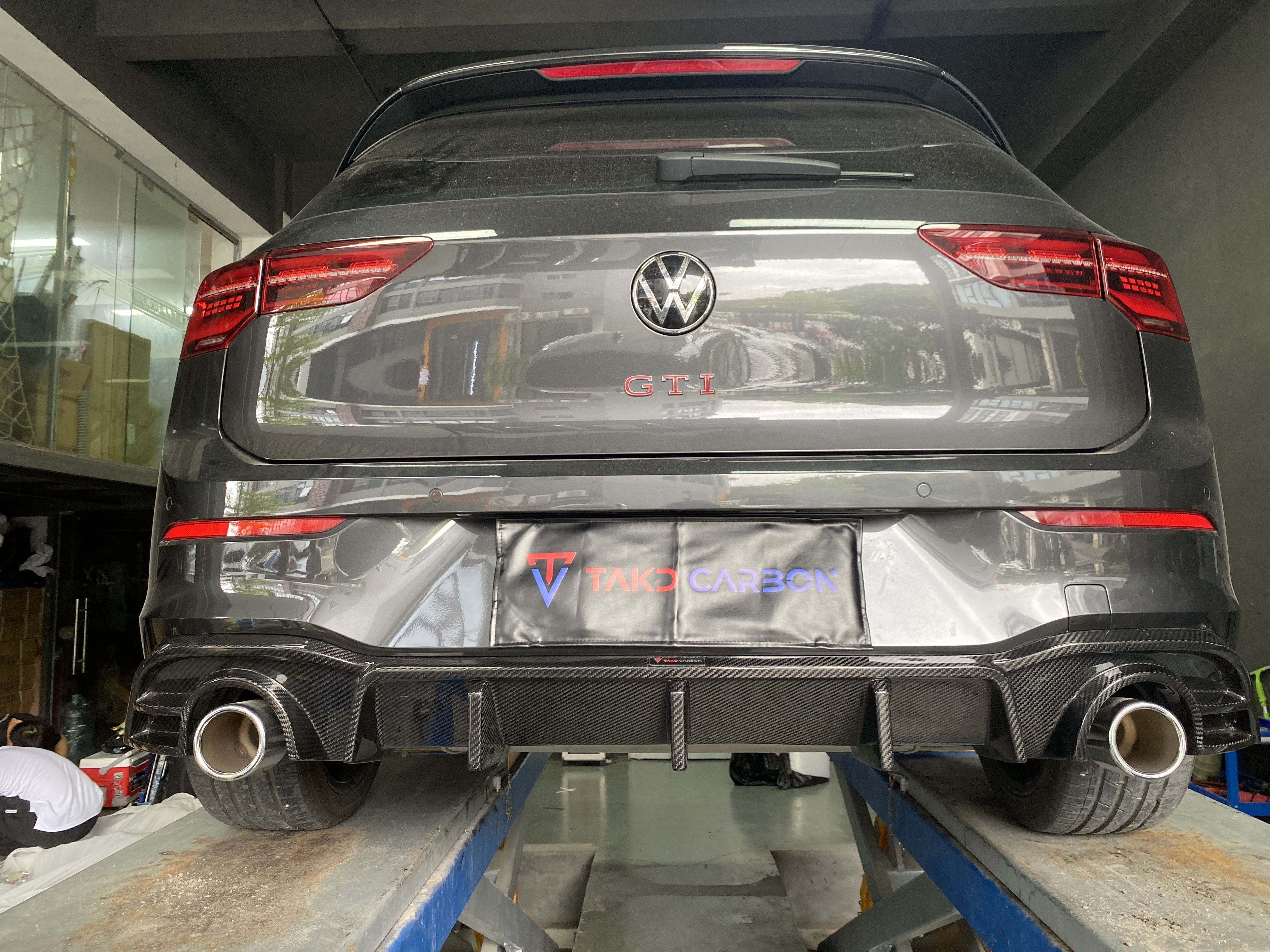 TAKD Car Data Development Dry Carbon Fiber Rear Bumper Diffuser Lip without the Led Light For Volkswagen VW Golf 8 GTI 2021-UP