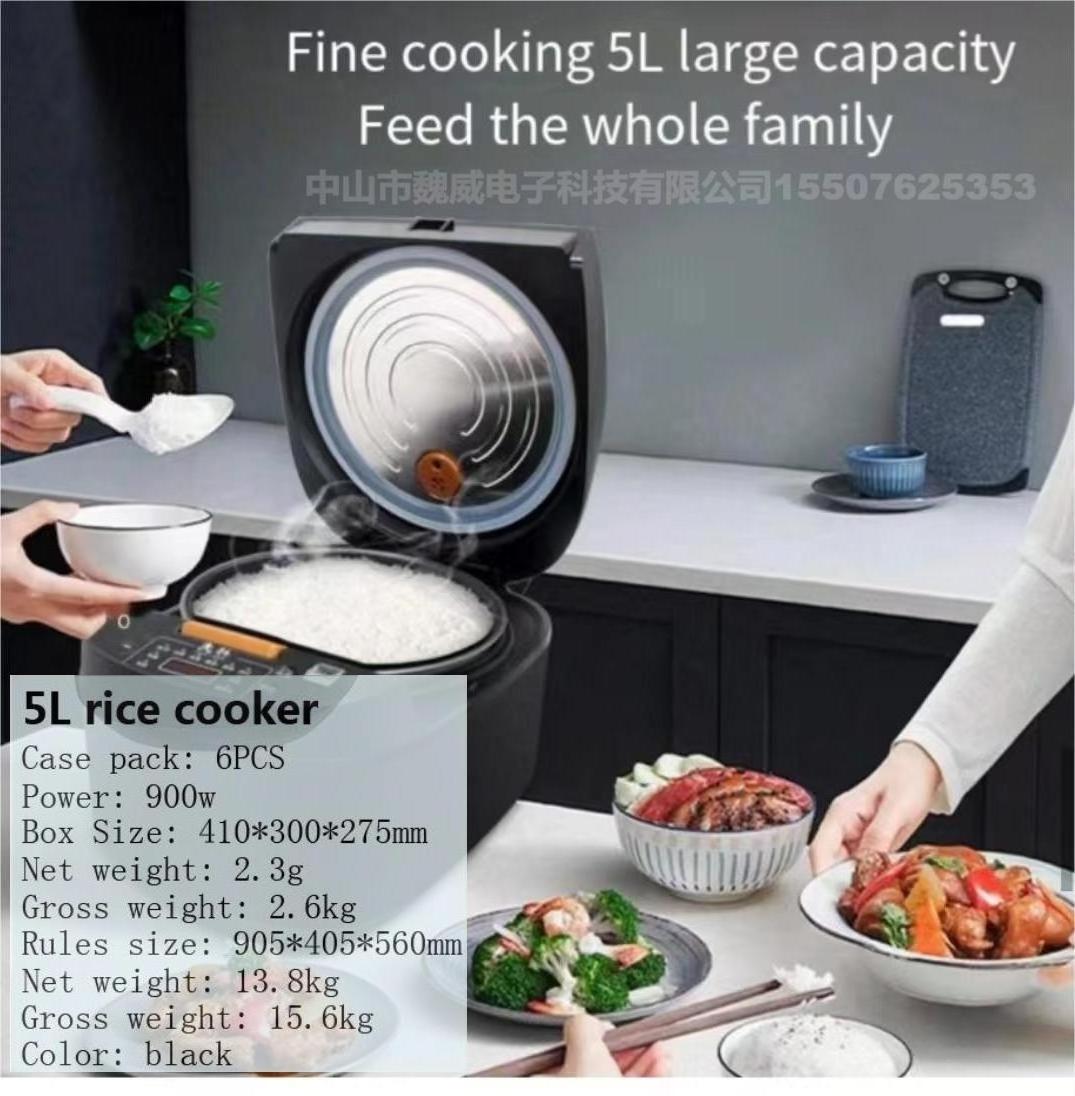 Multi 5L 900W black large capacity  rice cooker stainless steel inner pot feed the whole family