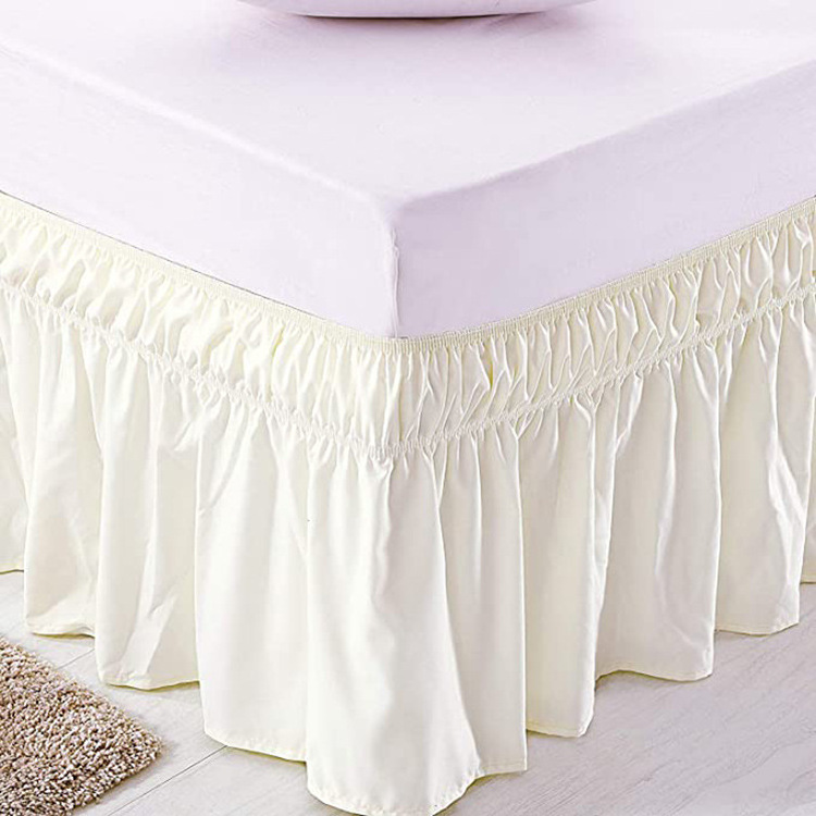 Wrap Around Ruffled Bed Skirt with Adjustable Elastic Belt Drop Easy to Put On Wrinkle Free Bedskirt Dust Ruffles