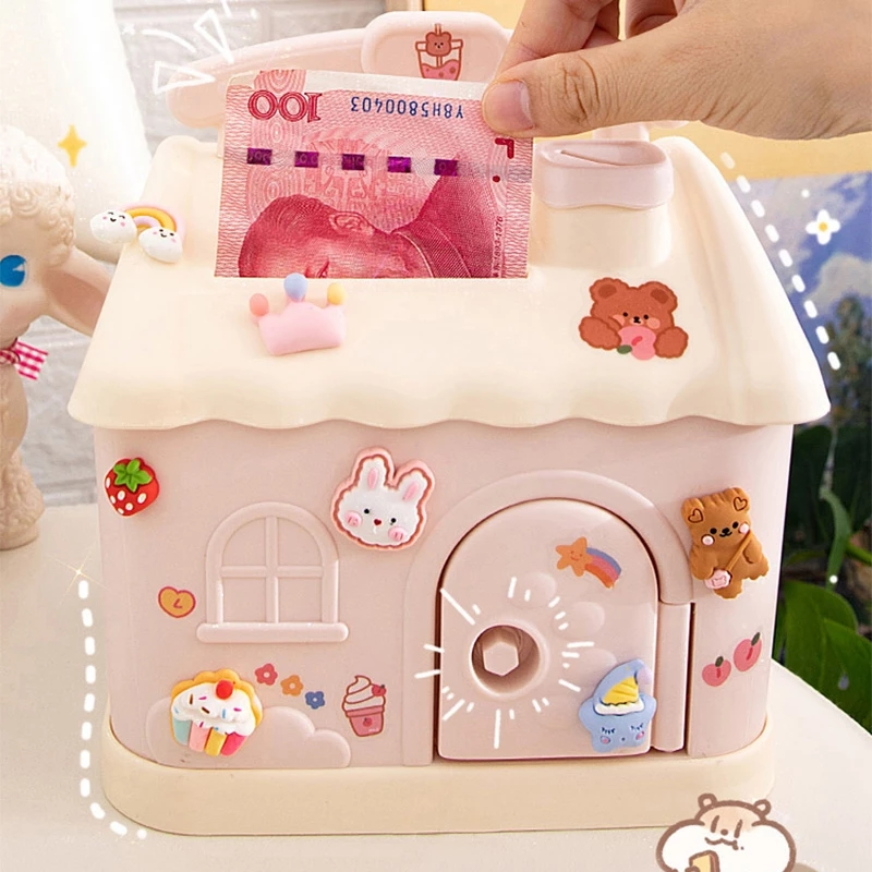 Cute House Money Box With 3D Sticker Kawaii Piggy Bank For Kids Adults Big Size Savings Box For Coins Banknotes Birthday Gift