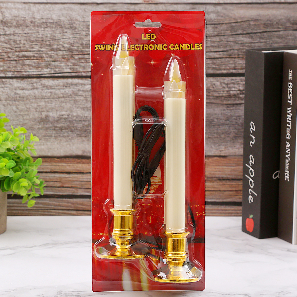 Flameless Electric USB Battery powered press candle Flickering Wick led long taper candles light with Timer