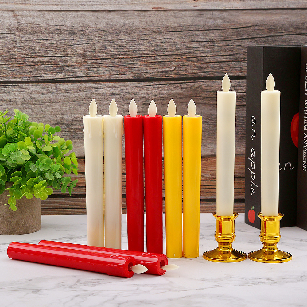 Flameless Electric USB Battery powered press candle Flickering Wick led long taper candles light with Timer