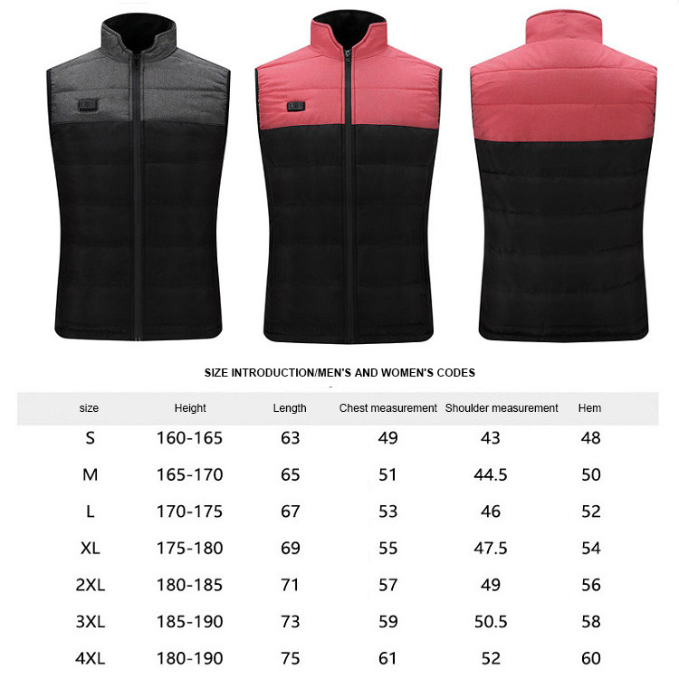 Custom Unisex Waterproof Winter Vest with Intelligent USB Heating Adjustable Hidden Button Safety Style Jacket