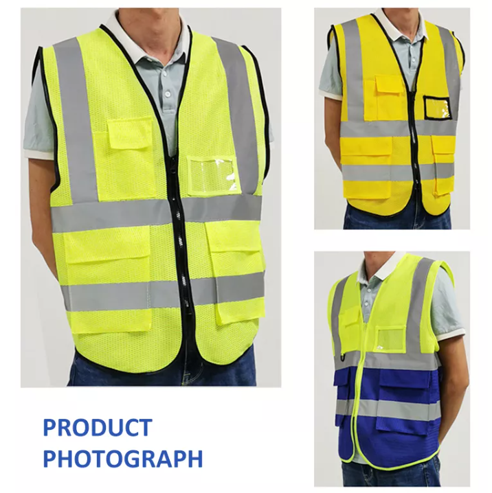 Wholesale High Visibility 100% Polyester Knitting Fabric Safety Vest Reflective Construction Working Jacket for Roadway Safety