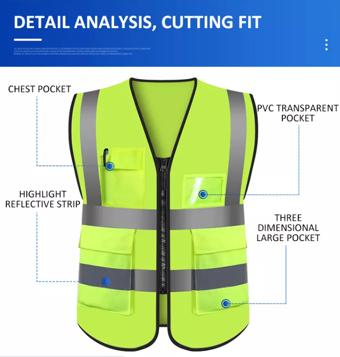 Wholesale High Visibility 100% Polyester Knitting Fabric Safety Vest Reflective Construction Working Jacket for Roadway Safety