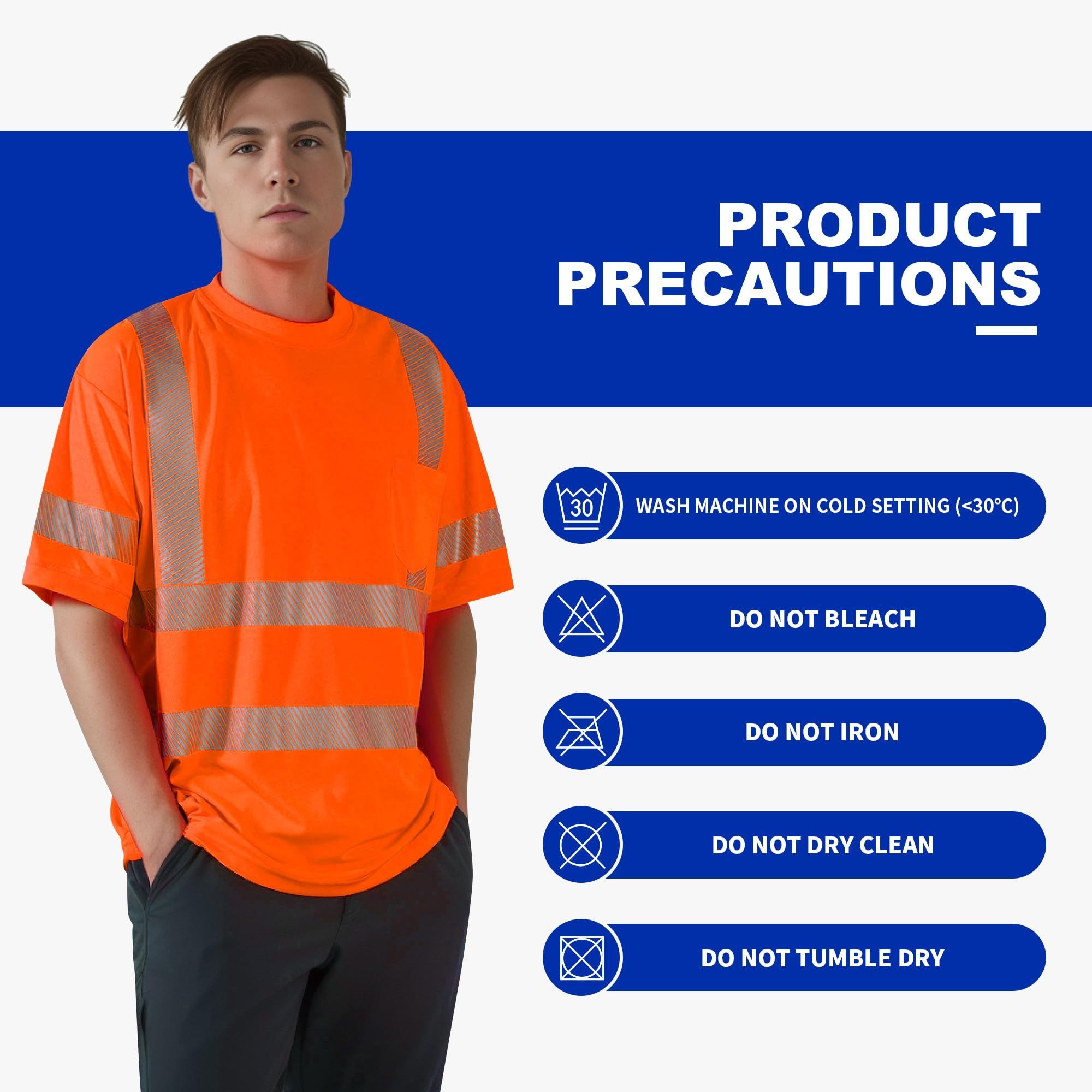 Men's Short-Sleeved Hi Vis Safety Reflective Yellow Orange Polo T-Shirt Custom Logo Workwear Vest Made Polyester Construction