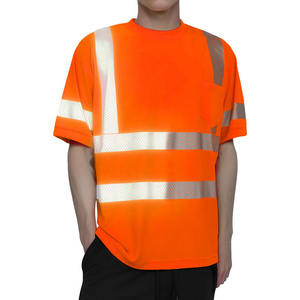 Men's Short-Sleeved Hi Vis Safety Reflective Yellow Orange Polo T-Shirt Custom Logo Workwear Vest Made Polyester Construction