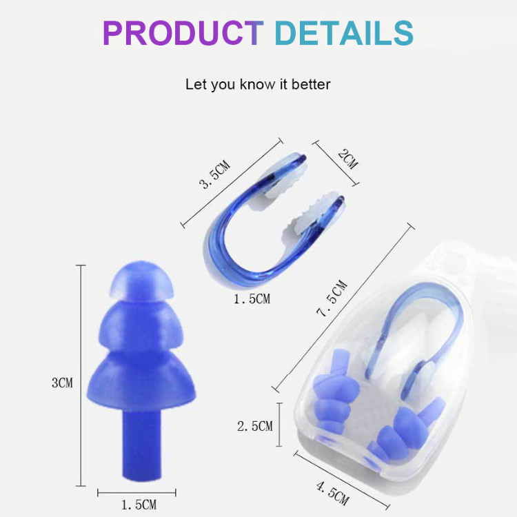 Boxed Anti-Noise Silicone Nose Clip Earplugs 27db Noise Reduction Waterproof Swim Ear Plugs for Swimming and Bathing Learning