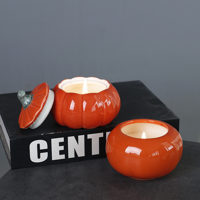 Ceramic Candle Jar Pumpkin Shape Creative Pumpkin Empty Ceramic Candle Holder with Lid